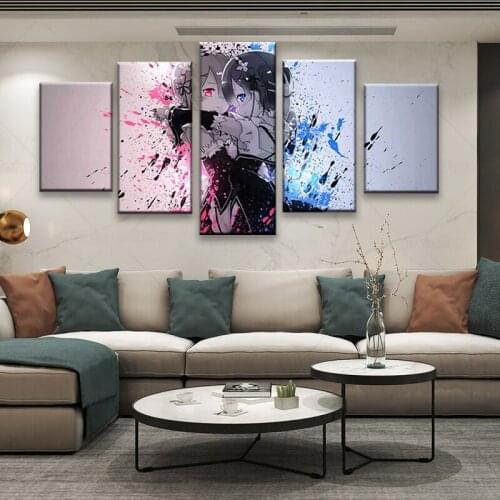 Wall Art Canvas Painting Re Zero Poster Modern 5 Pic Module Pictures Children Modern Home Decor Boys Room Decoration Painted