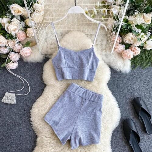 2021 spring new sexy diagonal collar t-shirt top Sexy Women Solid 2 Piece Set Sports Suit Casual Workout Clothes Sleeveless Cro