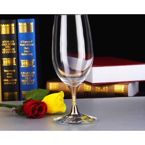New Arrival Customed 2 Pieces 395ml/13.9oz Crystal Wedding Glasses Set With Real Gold Foil In Stem For Love And Gifts