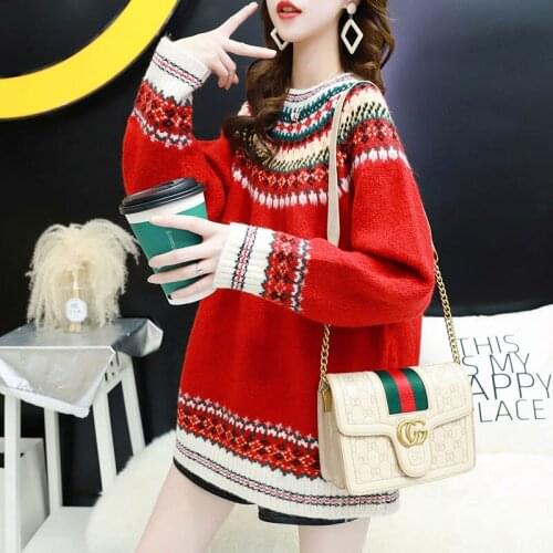 New velvet plush red new years Christmas Sweater for womens winter