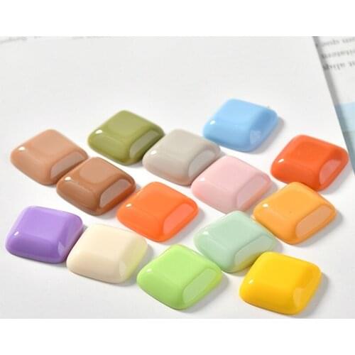 Wholesale 100pcs 15*15MM Flatback Solid Colors Square Resin Cabochons Ornament Accessories DIY Jewelry Material Plastic Cameo