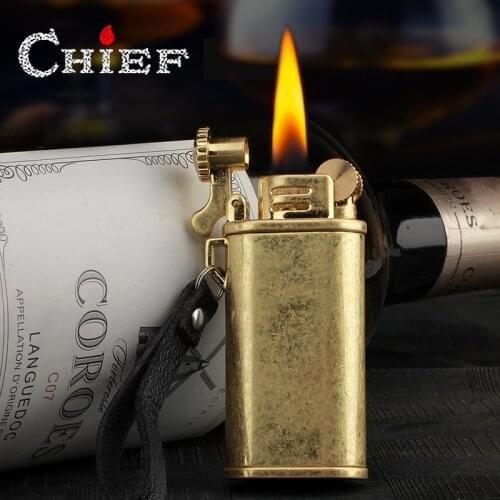Original CHIEF Retro Vintage Kerosene Lighter.Novelty Grinding Wheel Trench Smoking Set.Windproof GASOLINE Machine With Leather