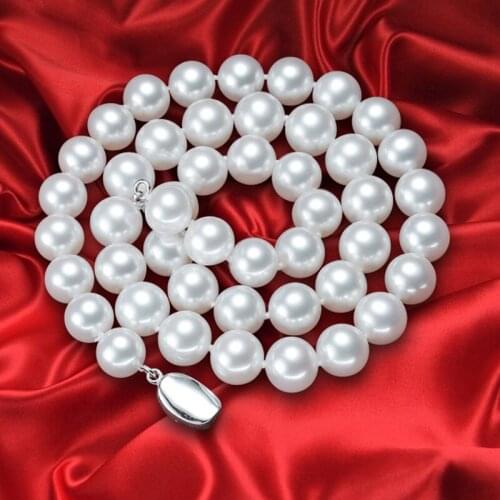 Natural round bright 10-11mm white freshwater pearl necklace 925 silver clasp fine JEWELRY