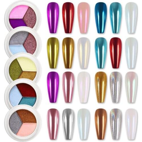 Three Color Holographics Laser Aurora Solid Mirror Nail Glitter Powder Nail Art UV Gel Polishing Chrome Pigment Dust Decorations