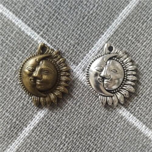 10Pcs 20mmx16mm Moon Sun Charms Antique Silver Bronze Color Sunflower Pendant For Making Necklace Earrings Keychain DIY Jewelry