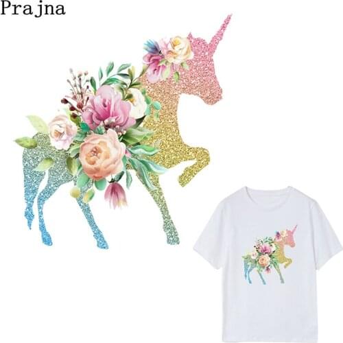 Prajna Bling Unicorn Flower Heat Transfer Pyrography Stickers Clothes Grade-A Thermal Transfer Paper DIY Accessories Applique D