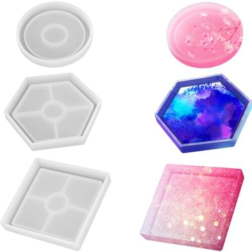 Silicone DIY Coaster Mold 5 Pcs/set Resin Casting Mould Round Square Hexagon Silicone Mold Handcraft Tool