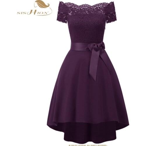 SISHION Women New Year Lace Party Dresses VD0699 Black White Pink Blue Purple Ladies Short Sleeve Elegant Christmas Dress