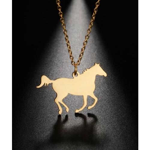 Skyrim Fashion Cute Animal Horse Pendant Necklace for Women Girls Stainless Steel Gold Color Chain Necklaces Gifts Wholesale