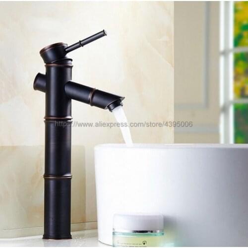 Basin Faucets Black Color Brass Bamboo Single Hole Water Mixer Tap Hot and Cold Water Bathroom Sink Faucet Bnf077
