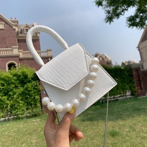 Oeak Pearl Handle Super mini Shoulder Bags For Women 2020 Stone Pattern PU Chain Crossbody Bag Travel Handbags
