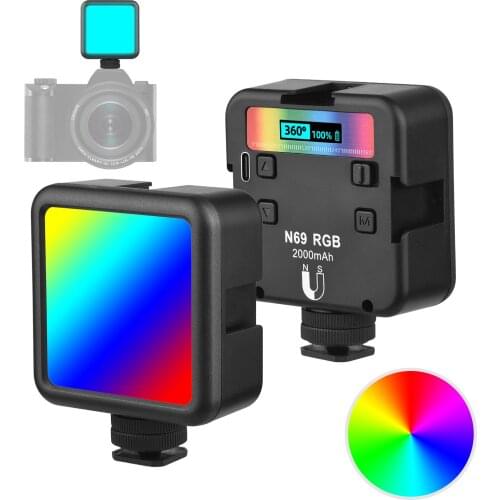 Andoer N69 RGB LED Video Light Portable Photography Fill Light 60PCS Highly Bright lamp Beads CRI 95+ Bi-Color 2500K-9000K Lamp