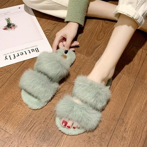 Womens Slippers 2019 Slides Pokemon Plush Shoes Platform Fashion Low New Fur Luxury Flat PU with fur Rubber Basic Short