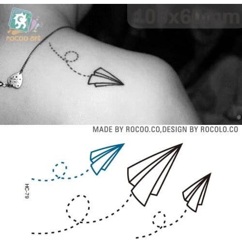Rocooart HC79 Paper Airplane Temporary Tattoo Sticker Women Sexy Shoulder Flash Tattoo Men Tatuagem For Body Art Taty Fake Tatto