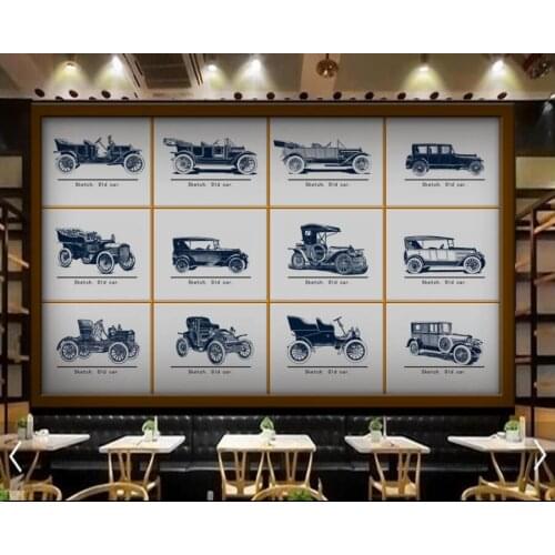 Custom mural 3d photo wallpaper European and American vintage car line drawing car room wallpaper for walls 3 d living room