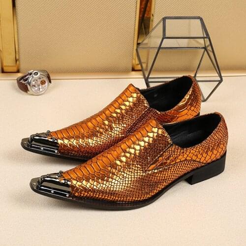 Zapatos Hombre Oxford Brown Retro Decor Men Casual Leather Shoes Stylish Snake Print Slip On Mens Shoes Formal Wedding Flats