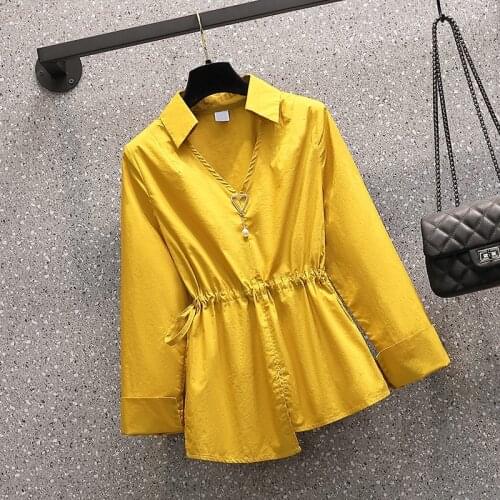 Yellow Long Sleeved Plus Size Korean Autumn Elegant Fashion Blouses And Tops WomenS Oversize Shirt Clothing 2021 Female Vintage
