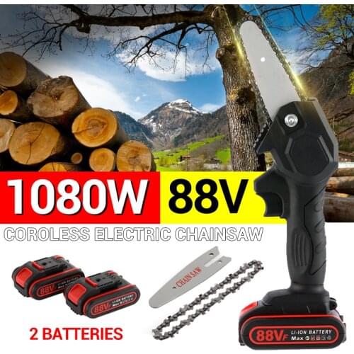 1080W 88V Mini Electric Saw Chainsaw For Woodworking Garden Tools With 2 Batteries Chain Saws Pruning One-handed Garden Tool