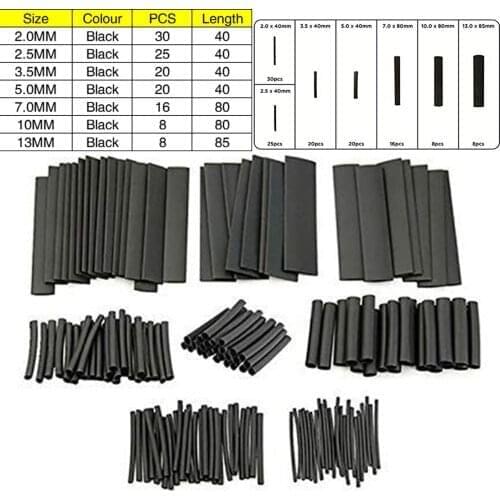 127pcs Black Heat Shrink Tubing 2:1, Electrical Wire Cable Wrap Assortment Electric Insulation Heat Shrink Tube Kit (7 Sizes)