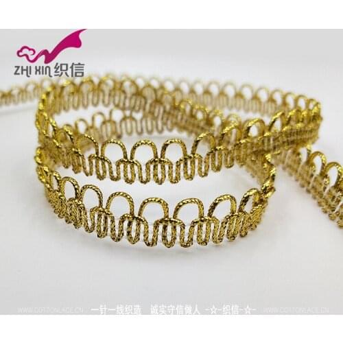 25Metres Width 12mm Gold Thread Rayon Wave Lace Trim Hand-Made Diy Wedding Craft Centipede Braided Woven Garment Ribbon Fabric
