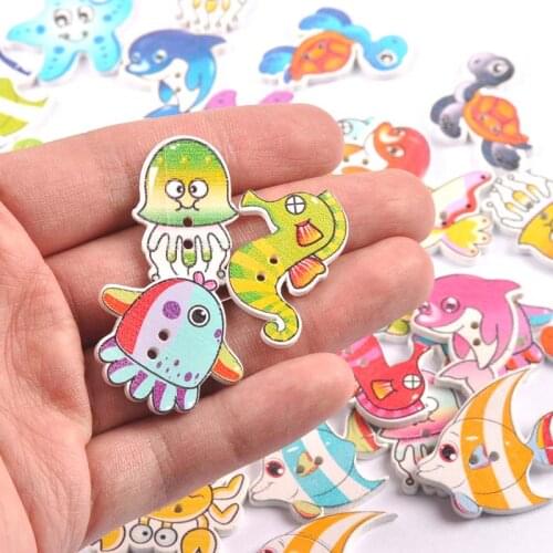 25pcs Mixed Ocean Animal Wooden Buttons For Crafts Scrapbooking Sewing Clothes DIY Kid Apparel Supplies mt2682