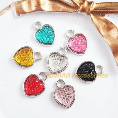 28 New Heart Charms Dull Silver Plated Retro Mixed Acrylic Resin Pendants 12.5x17mm