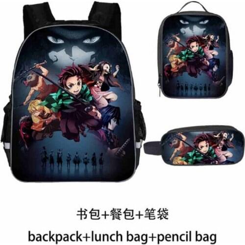 3pcs/Set School Bag Demon Slayer Backpack Children Combination Bookbag Boys Girls School Backpack Daily Mochila