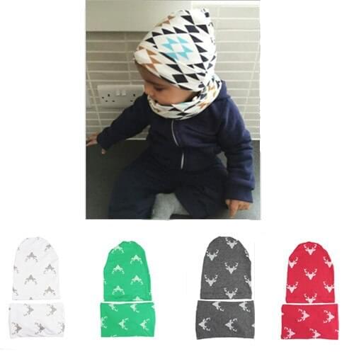 4 Colors Fashion Baby Girl Boy Toddler Infant Printed Hat Cap +Scarf Beanie Kids Boys Hats Caps Scarves Accessories Headwear New
