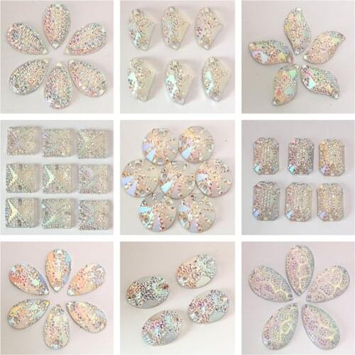 50pcs/pack Teardrop Clear AB Resin Sew on Rhinestone Sew on Stones Round Oval Navette Square Axe Rectangle Sewing Crystal B2230