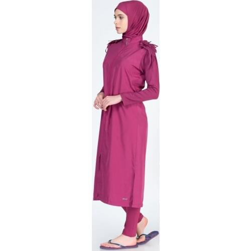 Alfasa 307 Long Sleeve The Tights Shoulder Detail Full Off Hijab Swimwear damson