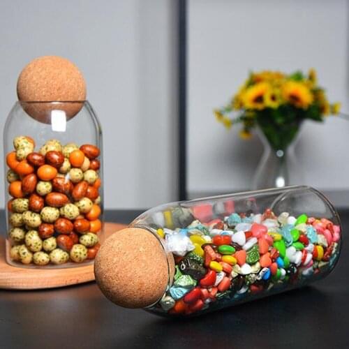 Lead-Free Glass Cork Sealed Can Storage Tank Grains Storage Jar Creative Transparent Cork Tea Containers Kitchen Storage Bottle