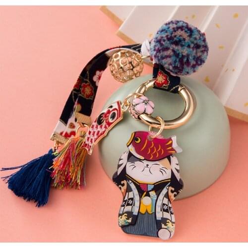 Lucky Cat Keychain Pendant Hand Strap Creative Car Cute Female School Bag Accessories Ring Ornaments Cartoon Couple Key Lanyard