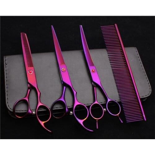 C3002 4Pcs 7'' 19.5cm Customized Logo Japanese 440C Hairdresser For Dogs Mascotas Flur Scissors Professional Pets Hair Scissors