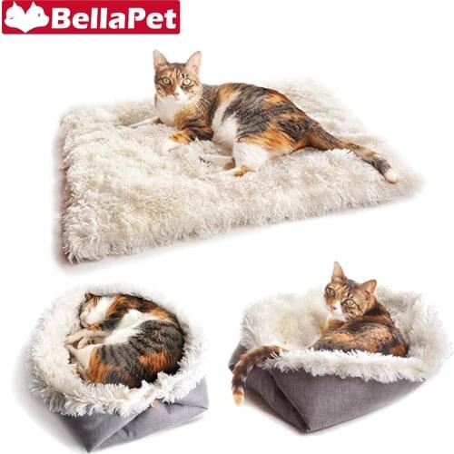 Dual Usages Cat Bed House for Small Dogs Puppy Winter Warm Cats Beds Cushion Pet Product Plush Cat Blanket Mat Cats Accessories