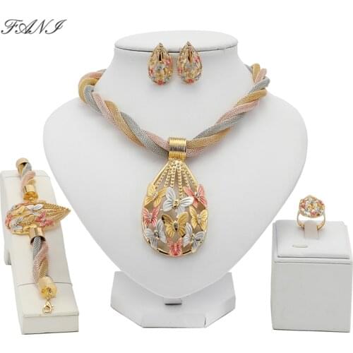 Fani Nigerian Wedding accessories jewelry set Exquisite Dubai Gold Colorful Jewelry Set African Beads woman costume Jewelry Set