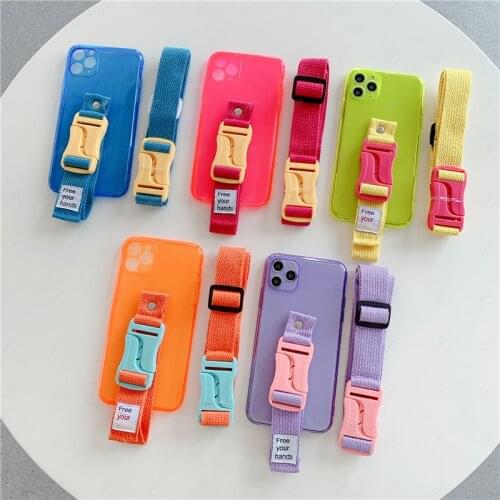 Fluorescent Neon Phone Case Cord For iPhone 11 12 Pro Max X Xr 8 7 6 6s Plus Case Wrist Lanyard Crossbody Strap Cover Chain New