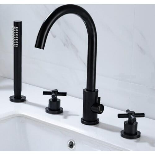 Chrome Bathtub Faucet Separate Body Single Holder Dual Control Faucet Bath Tub Mixer Deck Mounted Tub Black Faucets