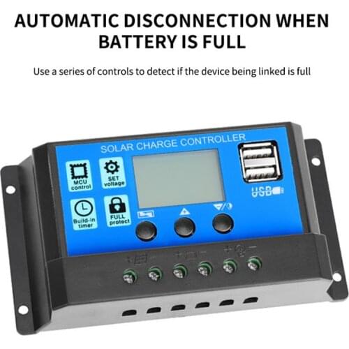 Solar Charger Controller 10/30A 12V 24V Battery Charger LCD Dual USB Solar Panel Regulator Solar Panel Battery Charging Tool