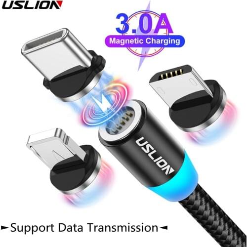 Uslion 3A Magnetische Charger Micro Usb-kabel Voor iPhone Type C Snel Opladen Adapter Magneet Charger Wire Voor Samsung Xiaomi