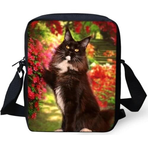 HaoYun Fashion Womens Messenger Bags Black Cats Pattern Flower Animal Prints Girls Crossbody Bags Kids Mini Flaps Purse Bags