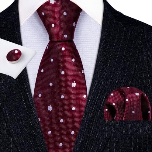 Fashion Red Wine Apple Dot 100% Silk Tie Gifts For Men Gifts Suit Wedding Tie Barry.Wang NeckTies Hanky Sets Business LN-5338