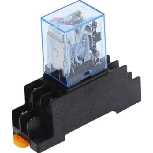 MY2N-J Coil DPDT Electromagnetic Power Relay DC 12V 24V / AC 110V 220V 8 Pin Micro Mini Relay with Socket Base