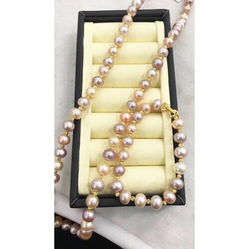 MADALENA SARARA 8-9mm AA Freshwater Pearl Necklace Bracelet Easy Linked Purple Pink Pearl Necklace Bracelet Set