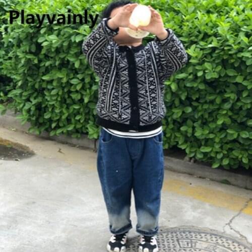 2021 Korean Style New Autumn Boys Girls Jeans Elastic Waist Loose Haren Gradient Color Pants Denim Trousers Kids Clothes E2800