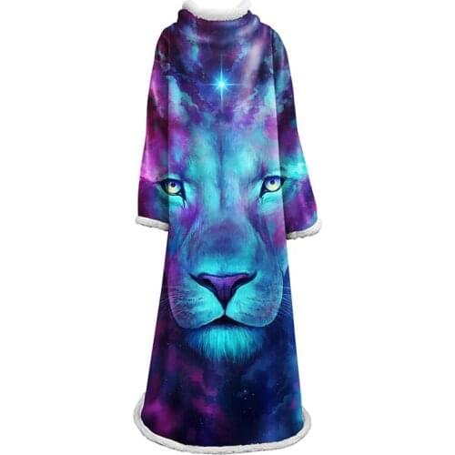 3D Wolf Sleeve Blanket Cartoon Animals Throw Blankets for Sofa Double Thick Warm Super Soft Flannel Blanket Bedding Carpet