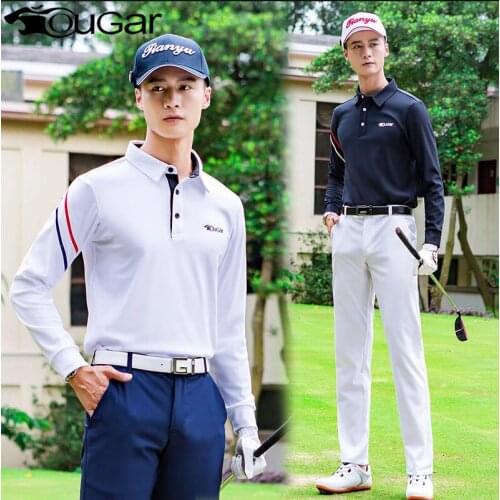 2019 Spring and autumn golf apparel mens lapel clothing mens long-sleeved T-shirt breathable quick-drying sportswear shirts