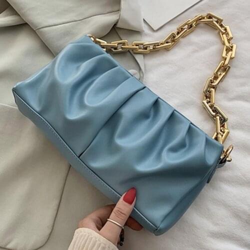 Solid Color Pleated PU Leather Shoulder Bags For Women 2021 Womens Designer Small Chain Handbag Female Travel Armpit Cloud Bag