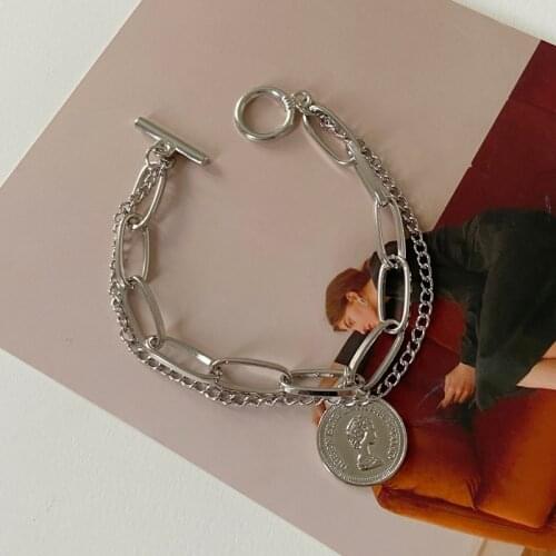 Punk Hip Hop Portrait Coin Bracelet Bohemian Retro Multilayer Chain Geometric Coin Pendant Bracelet Fashion Female Jewelry