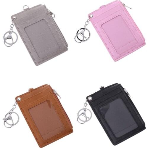 Portable Leather Business ID Card Credit Badge Holder Coin Purse Wallet Keychain