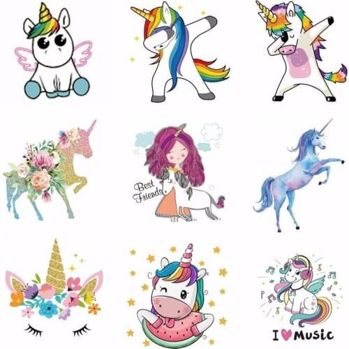 Pulaqi New Design Cute Unicorn Stickers On Clothes Children Favorite Heat Transfer Washable DIY Accessory Badges Patch H